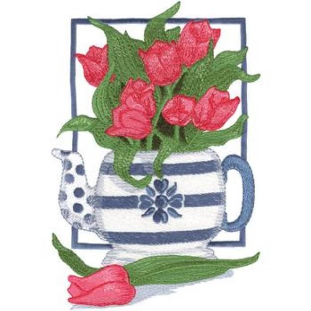 Picture of Teapot W/ Tulips Machine Embroidery Design