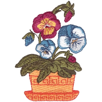 Pansies In Pot Machine Embroidery Design