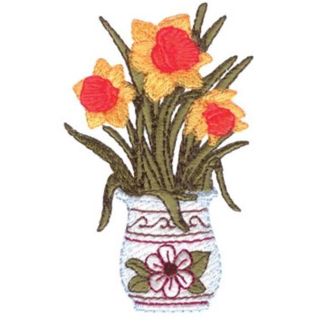 Picture of Daffodils In Flowerpot Machine Embroidery Design
