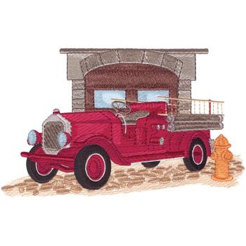 Vintage Fire Truck Machine Embroidery Design