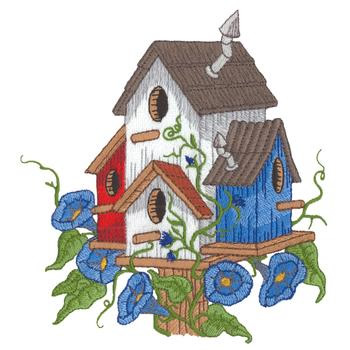 Birdhouse With Flowers Machine Embroidery Design