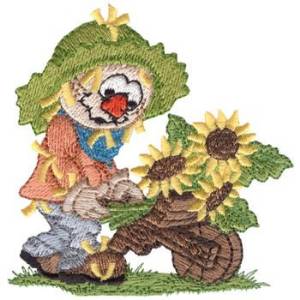 Picture of Scarecrow W/ Sunflowers Machine Embroidery Design
