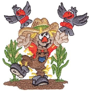 Scarecrow Chasing Crows Machine Embroidery Design