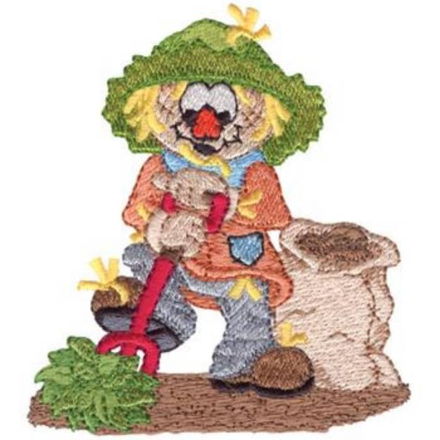 Picture of Scarecrow Digging Potatoes Machine Embroidery Design