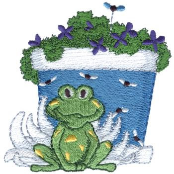 Frog Planter & Flowers Machine Embroidery Design