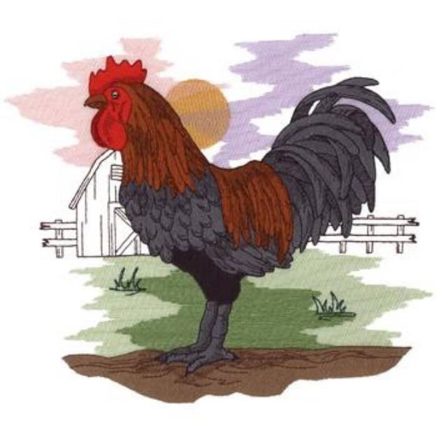 Picture of Rooster Scene Machine Embroidery Design