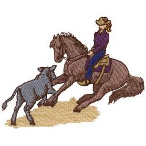 Picture of Woman W/ Cutting Horse Machine Embroidery Design