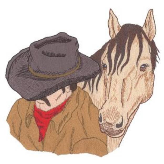 Picture of Cowboy W/ His Horse Machine Embroidery Design