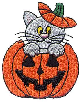 Kitten In Pumpkin Machine Embroidery Design