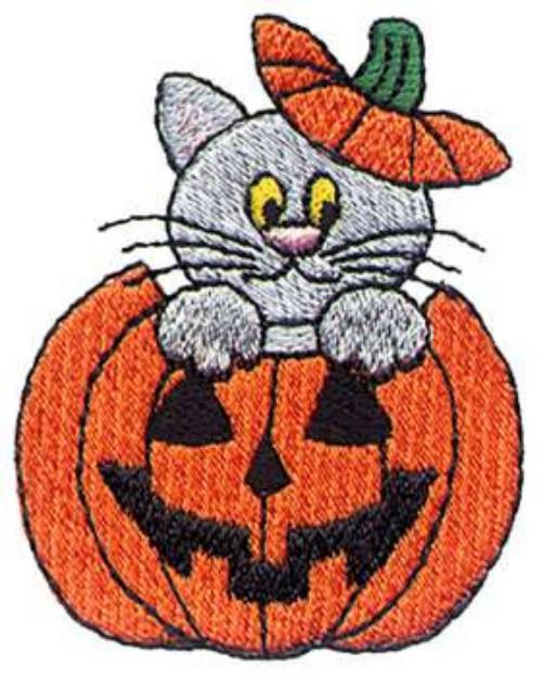 Picture of Kitten In Pumpkin Machine Embroidery Design