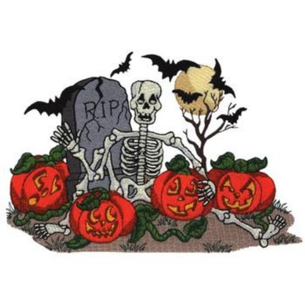 Picture of Skeleton W/ Pumpkins Machine Embroidery Design