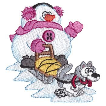 Snowman W/ Sled Dog Machine Embroidery Design