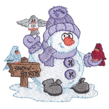 Snowman With Birds Machine Embroidery Design