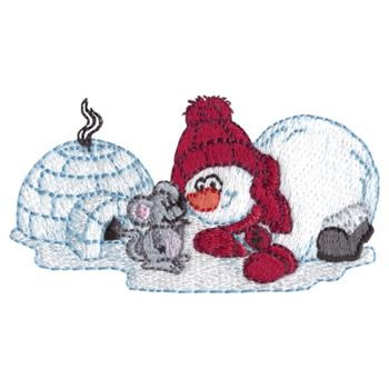Snowman With Mouse Machine Embroidery Design