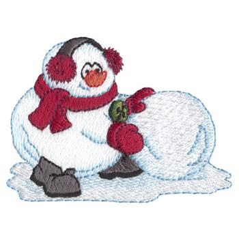 Snowman Rolling A Snowball Machine Embroidery Design