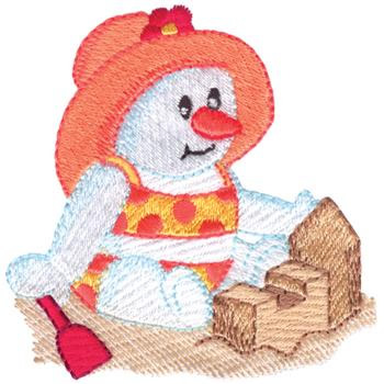 Snowman W/ Sandcastle Machine Embroidery Design