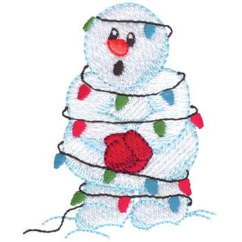 Snowman W/ Christmas Lights Machine Embroidery Design