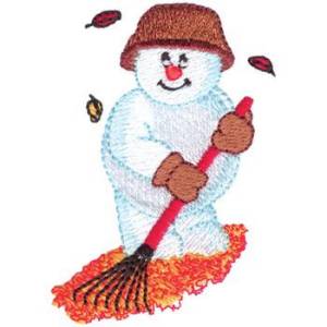 Picture of Snowman Raking Machine Embroidery Design