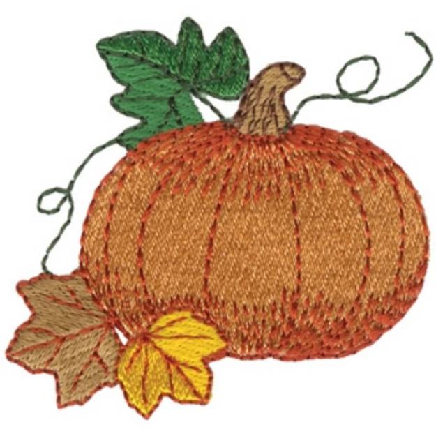 Picture of Pumpkin W/ Leaves Machine Embroidery Design