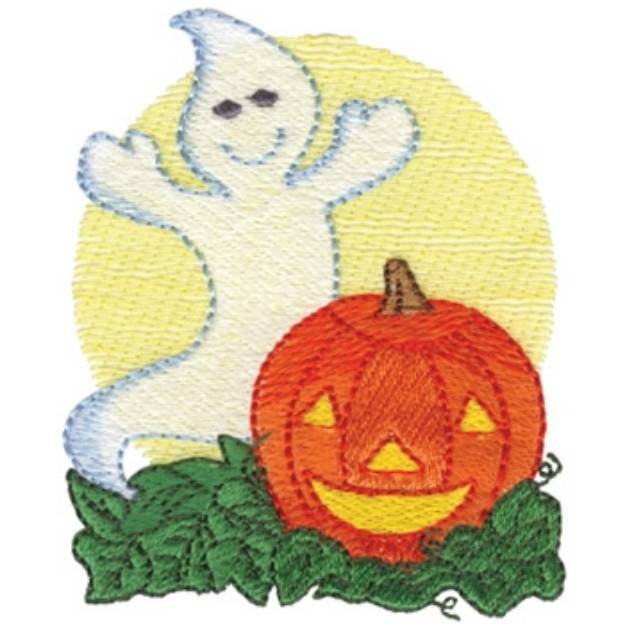 Picture of Ghost W/ Pumpkin Machine Embroidery Design