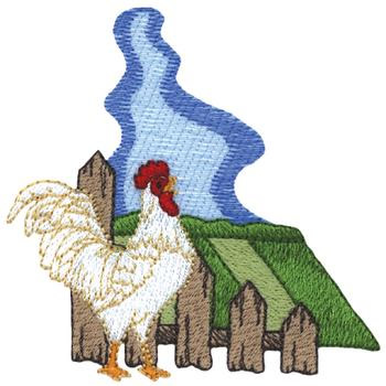 Rooster on Farmland Machine Embroidery Design