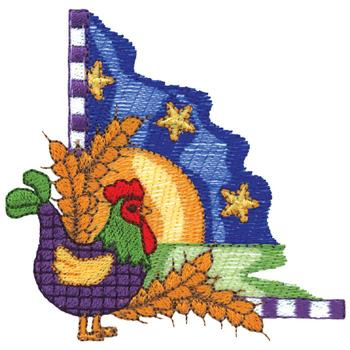 Rooster & Wheat Corner Machine Embroidery Design