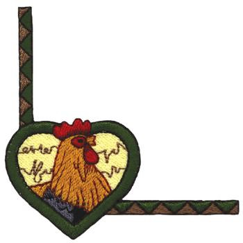 Rooster Heart Corner Machine Embroidery Design