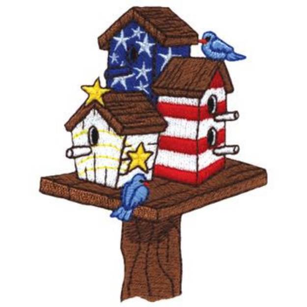 Picture of Patriotic Birdhouses Machine Embroidery Design