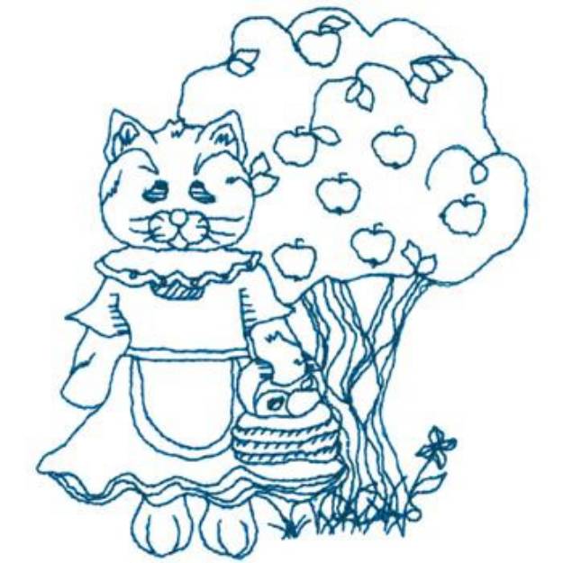 Picture of Apple Kitty Bluework Machine Embroidery Design