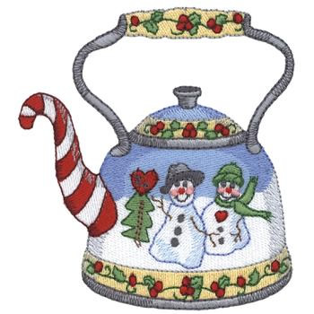 Snowman Tea Pot Machine Embroidery Design