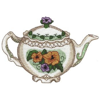 Pansy Tea Pot Machine Embroidery Design
