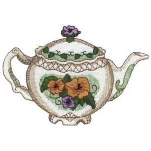 Picture of Pansy Tea Pot Machine Embroidery Design