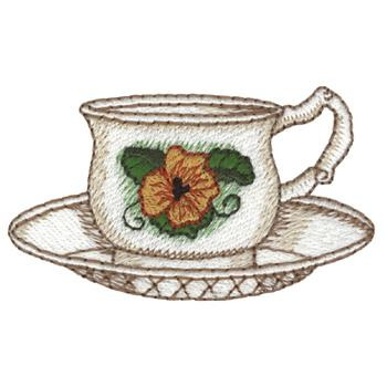 Pansy Tea Cup Machine Embroidery Design