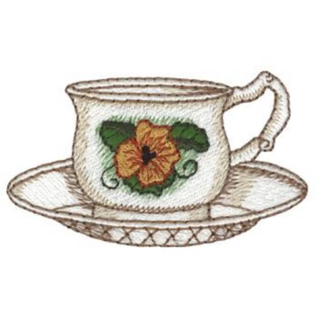 Picture of Pansy Tea Cup Machine Embroidery Design