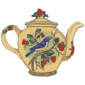 Bluebird Tea Pot Machine Embroidery Design