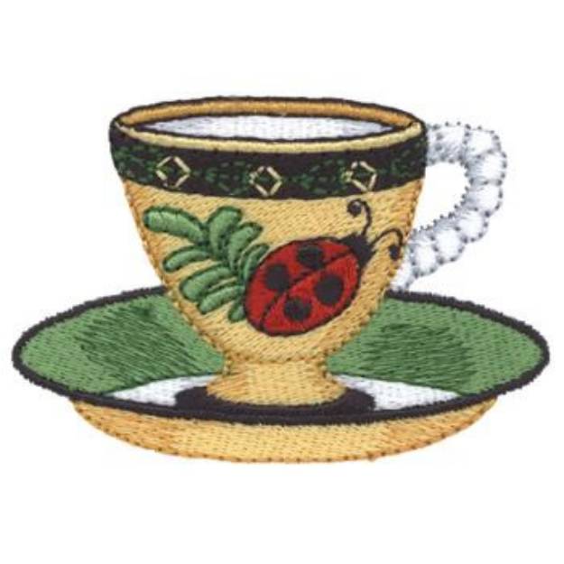 Picture of Ladybug Tea Cup Machine Embroidery Design