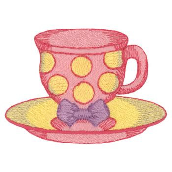 Polka Dot Tea Cup Machine Embroidery Design