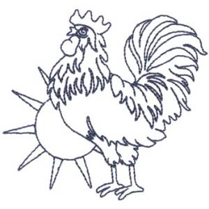 Picture of Rooster & Sun Outline Machine Embroidery Design