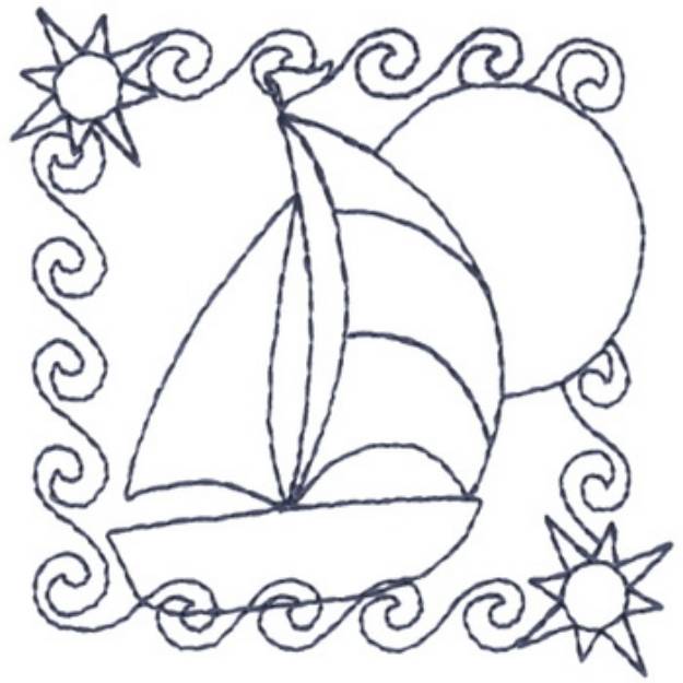 Picture of Sailboat Scene Outline Machine Embroidery Design