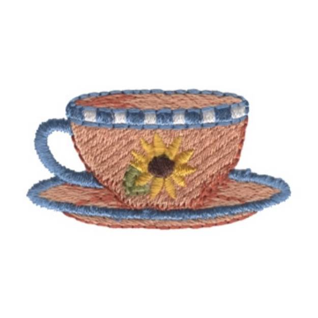 Picture of Sunflower Tea Cup Machine Embroidery Design