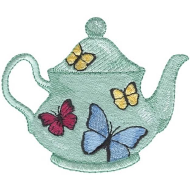 Picture of Butterfly Tea Pot Machine Embroidery Design