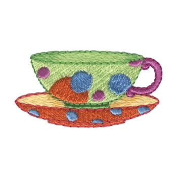 Polka Dot Tea Cup Machine Embroidery Design