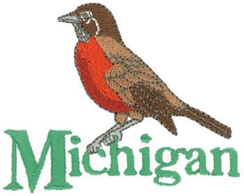Michigan American Robin Machine Embroidery Design