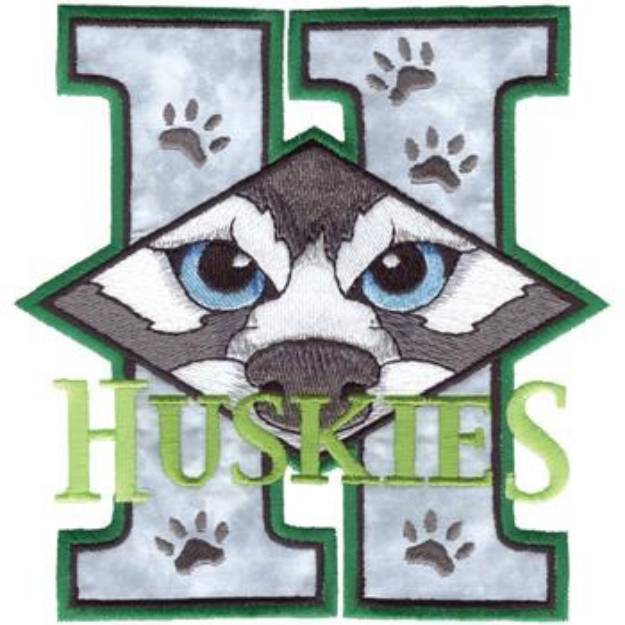 Picture of Huskies H Applique Machine Embroidery Design