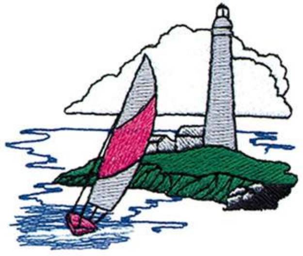 Picture of Boat With Lighthouse Machine Embroidery Design