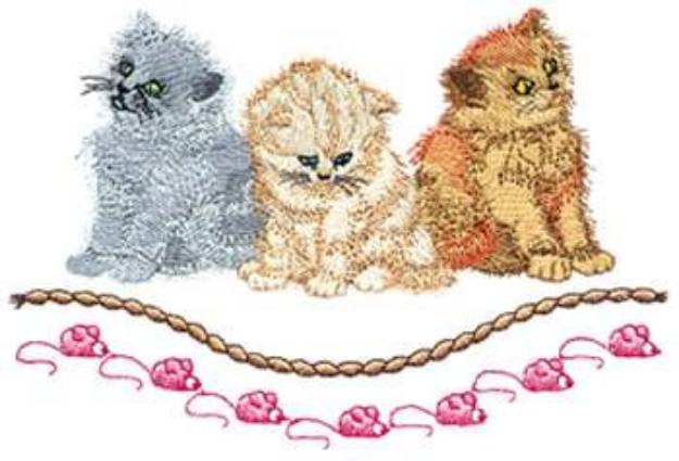 Picture of 3 Kittens W/ Mice Machine Embroidery Design