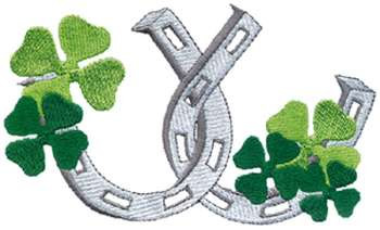 Horseshoes W/four Leaf Clovers Machine Embroidery Design