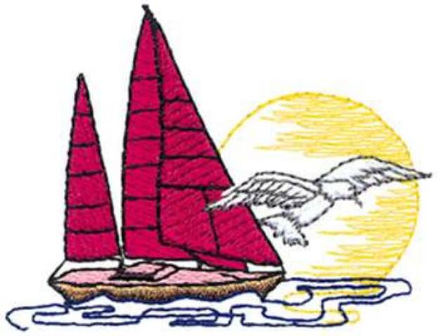 Picture of Sailing With Gulls Machine Embroidery Design