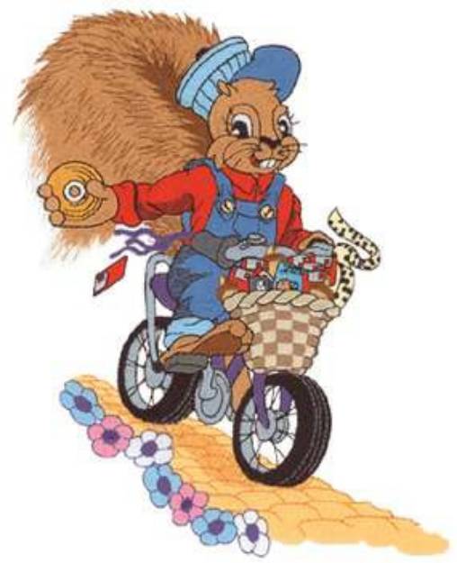 Picture of Squirrel On Bike Machine Embroidery Design