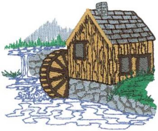 Picture of Water Mill Scene Machine Embroidery Design